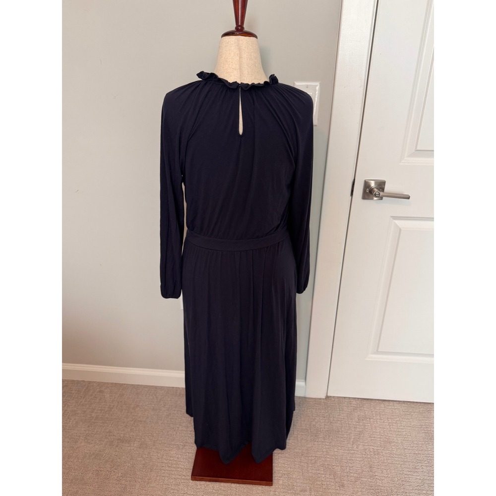 BODEN | Maxi Dress Women 12R Navy Blue Ruffle Neck Long Sleeve Jersey Casual - Picture 5 of 8